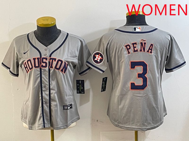 Women Houston Astros #3 Pena Grey Game 2025 Nike MLB Jersey style 1